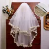 Chic / Beautiful White Lace Flower Wedding Veils 2024 Tulle
