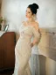 High-end White Pearl Lace Flower Wedding Dresses 2025 Trumpet / Mermaid Off-The-Shoulder Sleeveless Backless Sweep Train Wedding