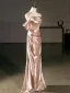 Sexy Champagner Abendkleider 2025 Meerjungfrau Bandeau Ärmellos Rückenfreies Lange Abend Festliche Kleider