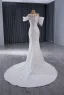 Luxury / Gorgeous White Handmade  Beading Rhinestone Lace Flower Cascading Ruffles Wedding Dresses 2024 Trumpet / Mermaid Scoop Neck Short Sleeve Court Train Wedding
