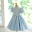 Chic / Beautiful Sky Blue Glitter Short Flower Girl Dresses 2022 A-Line / Princess Scoop Neck Pearl Short Sleeve Birthday Flower Girl Dresses