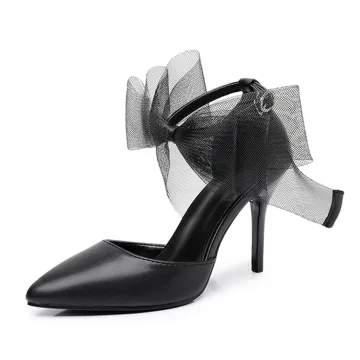 Mooie Prachtige Zwarte Enkelband Strik Gala Damesschoenen 2026 9 Cm Naaldhakken Stiletto Spitse Neus Hoge Hakken