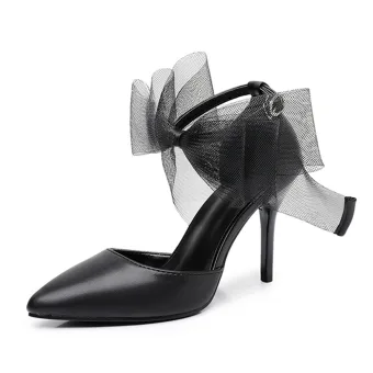 Chic Beautiful Black Ankle Strap Bow Prom Womens Shoes 2026 9 Cm Stiletto Heels Pointed Toe High Heels