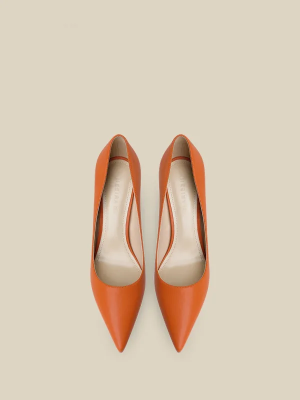 Mooie / Prachtige Oranje Kantoor OL Leer Pumps 2025 8 cm Naaldhakken / Stiletto Spitse Neus Pumps Hoge Hakken