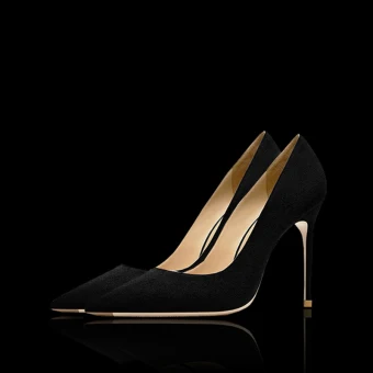 Chic Beautiful Black Leather Suede Evening Party Pumps 2024 10 Cm Stiletto Heels Pointed Toe Pumps High Heels