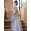 Chic / Beautiful Sky Blue Evening Dresses 2023 A-Line / Princess Spaghetti Straps Short Sleeve Backless Floor-Length / Long Evening Party Formal Dresses