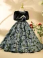 Vintage / Retro Black Rhinestone Floral Birthday Flower Girl Dresses 2024 Ball Gown Scoop Neck Short Sleeve Floor-Length / Long