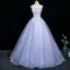 Chic / Beautiful Lavender Lace Flower Appliques Prom Dresses 2025 A-Line / Princess Strapless Sleeveless Backless Floor-Length / Long Formal Dresses