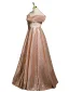 Sparkly Champagne Beading Sequins Tassel Prom Dresses 2024 A-Line / Princess Off-The-Shoulder Short Sleeve Backless Floor-Length / Long Prom Formal Dresses