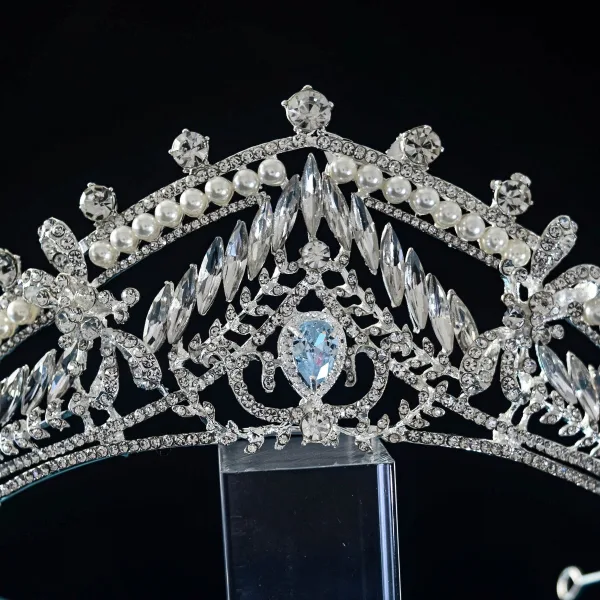 Vintage Srebrny Perła Rhinestone Kryształ Ślub Tiara Ozdoby Do Włosów Ślubne 2022 Cyrkon Stop Ozdoby Do Włosów Ślubne