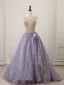 Bling Bling Lavender Sequins Prom Dresses 2025 Ball Gown V-Neck Puffy Short Sleeve Backless Floor-Length / Long Formal Dresses