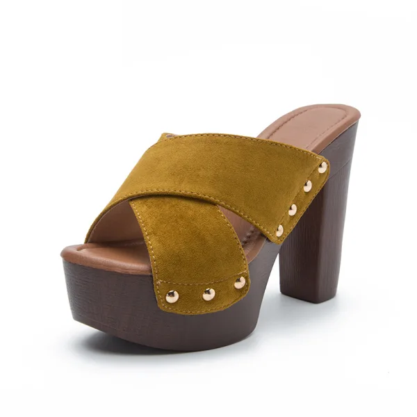 Chic / Belle Noire Daim Vêtement de rue Sandales Femme 2022 12 cm Talons Épais Peep Toes / Bout Ouvert Sandales Talons Hauts