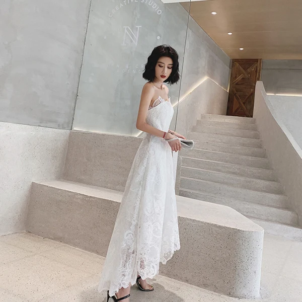 Charming Ivory Lace Flower Evening Dresses 2022 A-Line / Princess Strapless Sleeveless Backless Evening Party Floor-Length / Long Formal Dresses