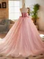 Chic / Beautiful Blushing Pink Appliques Prom Dresses 2025 Ball Gown Strapless Sleeveless Backless Floor-Length / Long Prom Formal Dresses
