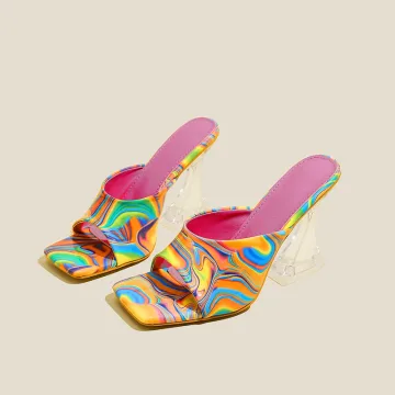 Unusual Summer Multi Colors Street Wear Womens Sandals 2022 10 Cm Stiletto Heels Open Peep Toe Sandals High Heels
