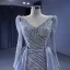 High-end Vintage / Retro Grey Beading Sequins Evening Dresses 2023 Trumpet / Mermaid V-Neck Long Sleeve Evening Party Court Train Formal Dresses