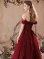 Chic / Belle Bordeaux Appliques Paillettes Volants en Cascade Robe De Bal 2025 Princesse De l'épaule Manches Courtes Dos Nu Longue Robe De Ceremonie