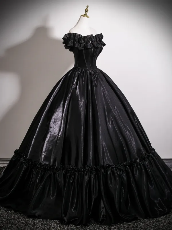 Vintage Schwarz Satin Ballkleider 2025 Ballkleid Off Shoulder Ärmellos Rückenfreies Lange Ball Festliche Kleider