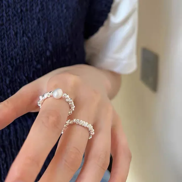 Enkla Silver Saterling Silver Casual Pärla Ringar 2023 Tillbehör