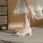 Elegante Ivory / Creme Ball Applikationen Pumps 2023 Satin 5 cm Thick Heels Spitzschuh Pumps Hochhackige
