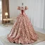 Elegant Burgundy Printing Prom Dresses 2023 Ball Gown Square Neckline Bow Short Sleeve Backless Sweep Train Prom Formal Dresses