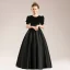 Vintage / Retro Satin Black Birthday Prom Flower Girl Dresses 2022 A-Line / Princess Scoop Neck Short Sleeve Floor-Length / Long Flower Girl Dresses