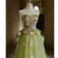 Flower Fairy Sage Green Sequins Lace Flower Prom Dresses 2025 A-Line / Princess Strapless Sleeveless Backless Floor-Length / Long Formal Dresses