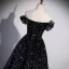 Glitzernden Schwarz Multifarben Pailletten Ballkleider 2023 Ballkleid Off Shoulder Kurze Ärmel Rückenfreies Sweep / Pinsel Zug Ball Festliche Kleider