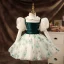 Elegant Dark Green Pearl Lace Short Birthday Flower Girl Dresses 2022 Ball Gown Scoop Neck Puffy Short Sleeve Flower Girl Dresses