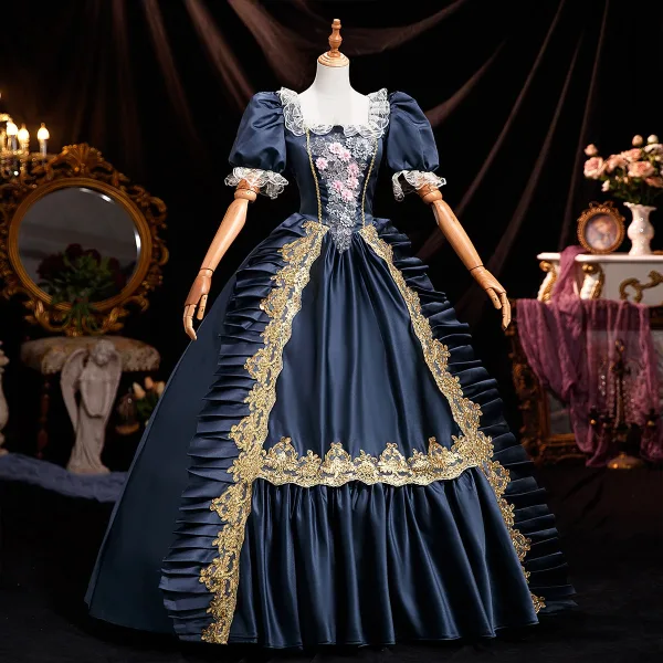 deep blue dresses for women Off Shoulder Layered Navy Blue Lace Long Prom Dress with Split, Off the  Shoulder Navy Blue Formal Dress fg4837 main image 1