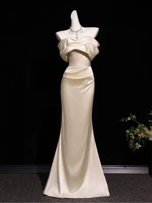 Sexy Champagne Robe De Soirée 2026 Trompette Sirène Bustier Sans Manches Dos Nu Longue Robe De Ceremonie
