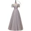 Scintillantes Argenté Gris Glitter Paillettes Robe De Bal 2023 Princesse Encolure Dégagée Manches Courtes Dos Nu Longue Promo Robe De Ceremonie
