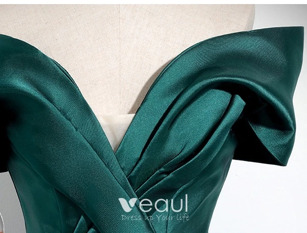 slim fit dress slacks Emerald Green Off Shoulder Satin Pleated Bodice Maternity Maxi Dress main image 1