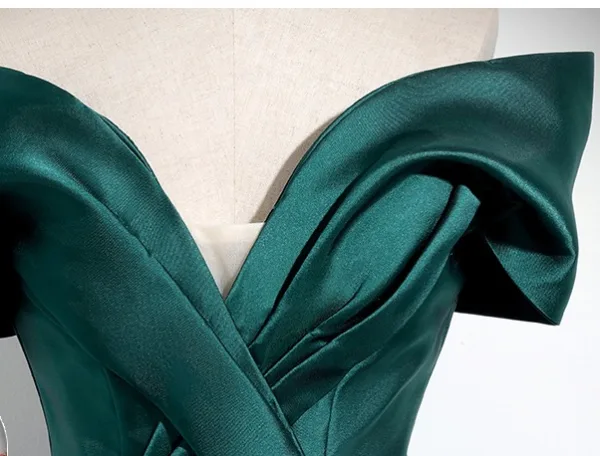 Elegant Dark Green Satin Prom Dresses 2024 Ball Gown Off-The-Shoulder Short Sleeve Long Elegant Dark Green Satin Prom Dresses 2024 Ball Gown Off-The-Shoulder Short Sleeve Long