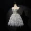 Sexy Gris Fait main Perlage Perle Paillettes Plumes Courte Robe De Fête 2024 Princesse Bustier Sans Manches Dos Nu Cocktail Soirée