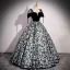 Chic / Beautiful Black Floral Prom Dresses 2023 Ball Gown Spaghetti Straps Rhinestone Short Sleeve Backless Floor-Length / Long Prom Formal Dresses