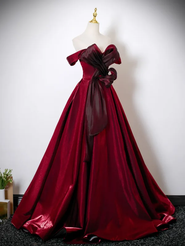 Charming Burgundy Prom Dresses 2025 Ball Gown Strapless Sleeveless Floor-Length / Long Backless Formal Dresses
