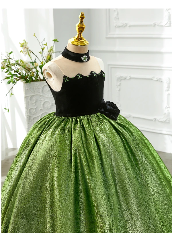 Chic / Beautiful Green Rhinestone Birthday Flower Girl Dresses 2024 Ball Gown Strapless Sleeveless Floor-Length / Long