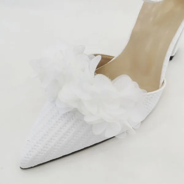 Élégant Blanche Perle Bride Cheville Chaussure De Mariée 2026 9 cm Talons Épais À Bout Pointu Mariage Talons Hauts