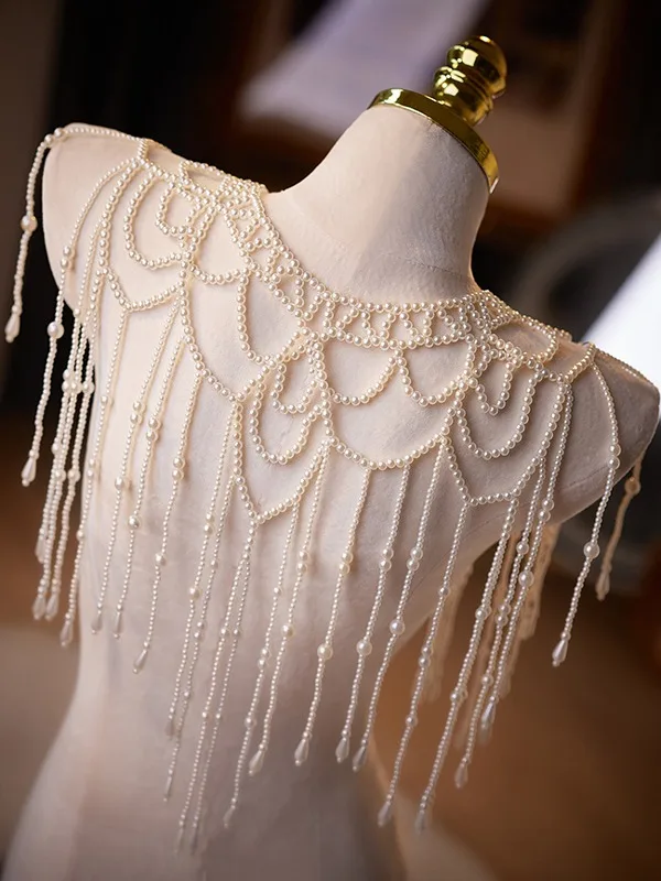 Vintage / Originale Blanche Fait main Perle Percé châle 2025