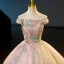 Élégant Rougissant Rose Perlage Paillettes En Dentelle Fleur Robe De Bal 2023 Robe Boule De l'épaule Sans Manches Dos Nu Longue Robe De Bal