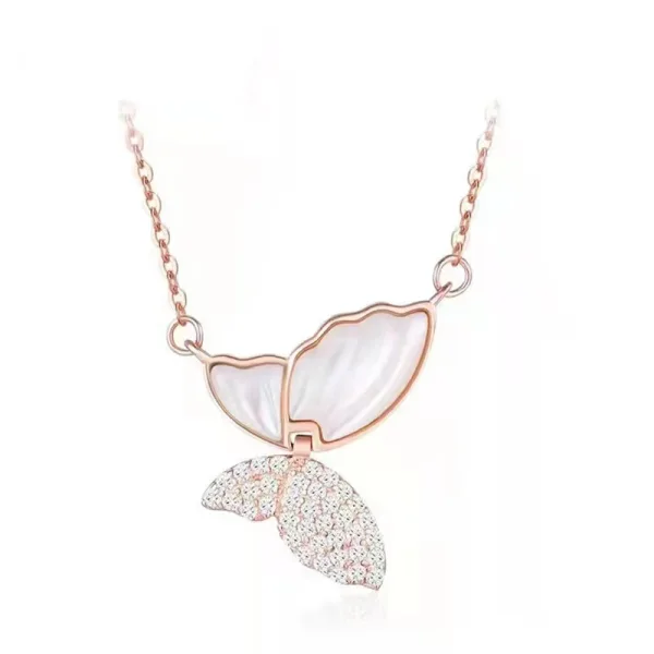 Lovely Rose Gold Butterfly Rhinestone Sterling Silver Prom Necklaces Accessories 2023
