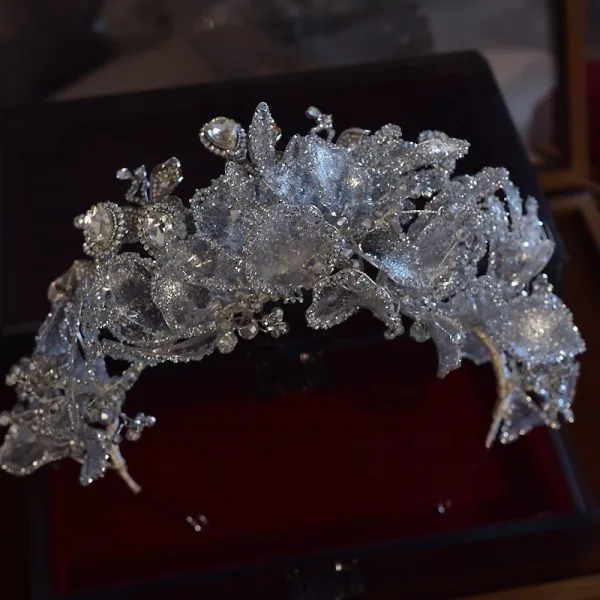 Amazing / Unique Silver Handmade Crystal Rhinestone Earrings Headpieces Alloy Wedding Bridal Hair Accessories 2025