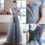 Chic / Beautiful Sky Blue Sequins Prom Dresses 2022 A-Line / Princess Off-The-Shoulder Short Sleeve Backless Floor-Length / Long Formal Dresses
