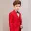 Modest / Simple Red 5-piece Long Sleeve Boys Wedding Suits 2023 Coat Pants Shirt Tie Vest Boys Wedding Suits