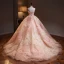 High-end Blushing Pink Flower Prom Dresses 2023 Ball Gown Strapless Sleeveless Backless Court Train Prom Formal Dresses