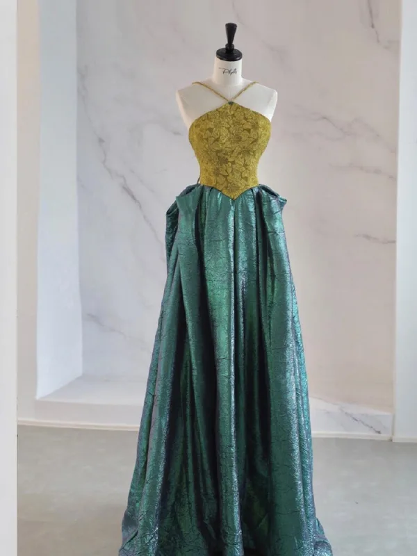 Chic / Beautiful Dark Green Prom Dresses 2025 A-Line / Princess Halter Sleeveless Backless Floor-Length / Long Formal Dresses