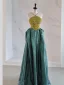 Chic / Beautiful Dark Green Prom Dresses 2025 A-Line / Princess Halter Sleeveless Backless Floor-Length / Long Formal Dresses