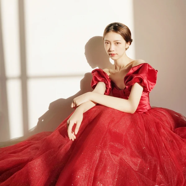 Chic / Beautiful Red Prom Dresses 2024 A-Line / Princess Off-The-Shoulder Bow Short Sleeve Backless Floor-Length / Long Prom Formal Dresses