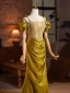 Vintage / Retro Green Prom Dresses 2026 Trumpet / Mermaid Off-The-Shoulder Short Sleeve Backless Sweep Train Prom Formal Dresses